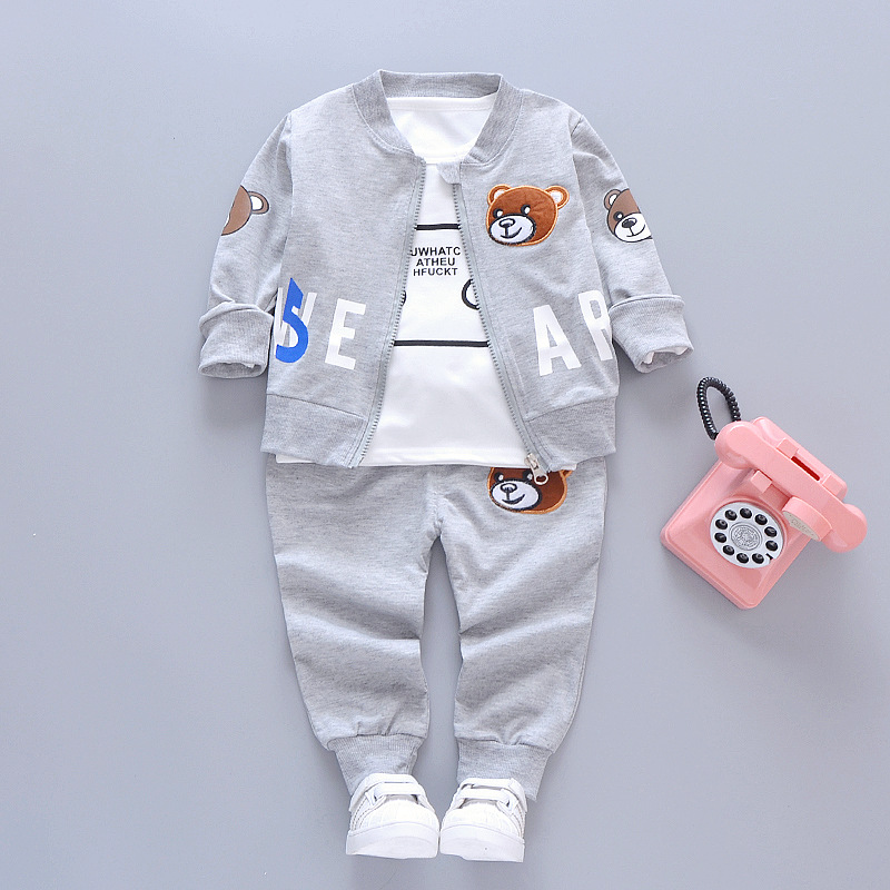 Boy's Spring Autumn Cartoon Bear 3-Piece Outfit Set