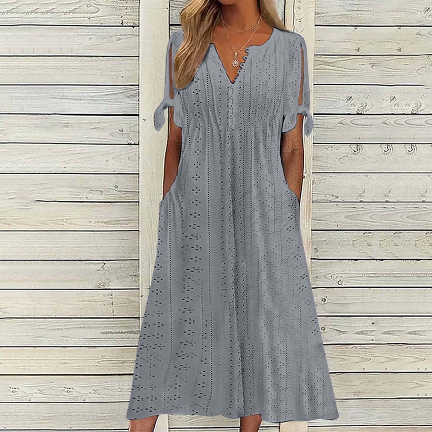 Summer Women's Lace V-Neck Dress with Ruffles