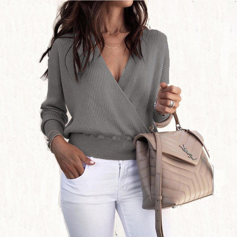 Fashionable Deep V-Neck Bat Sleeve Top for Women