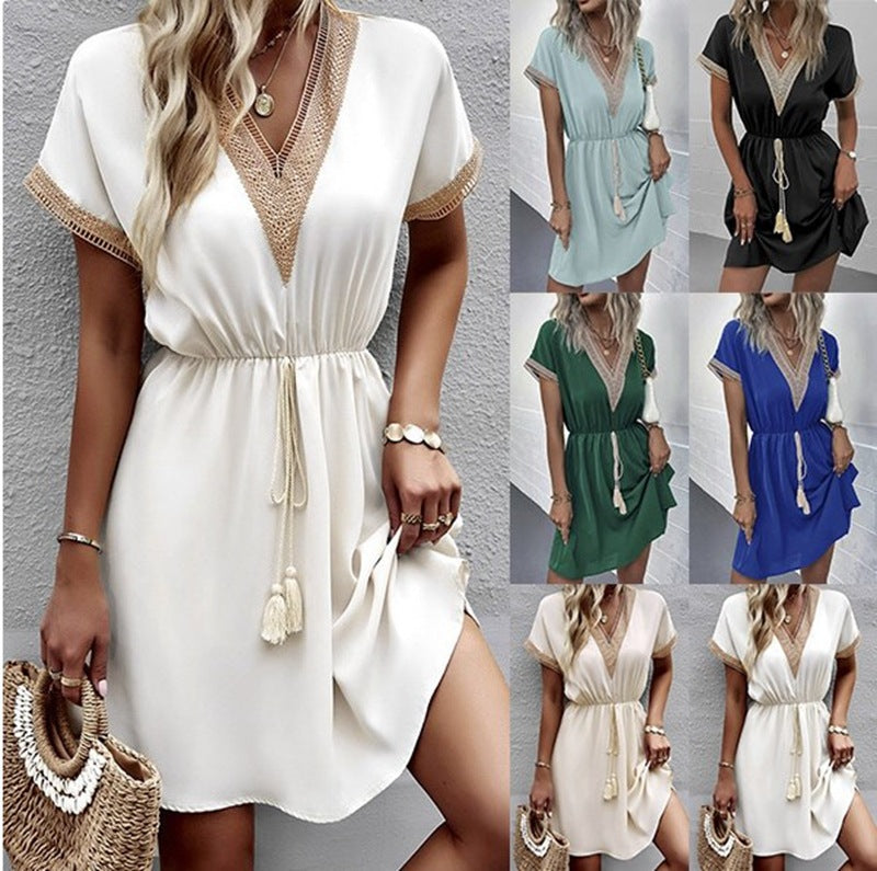 Amazon Women's Plain Lace V-Neck Dress