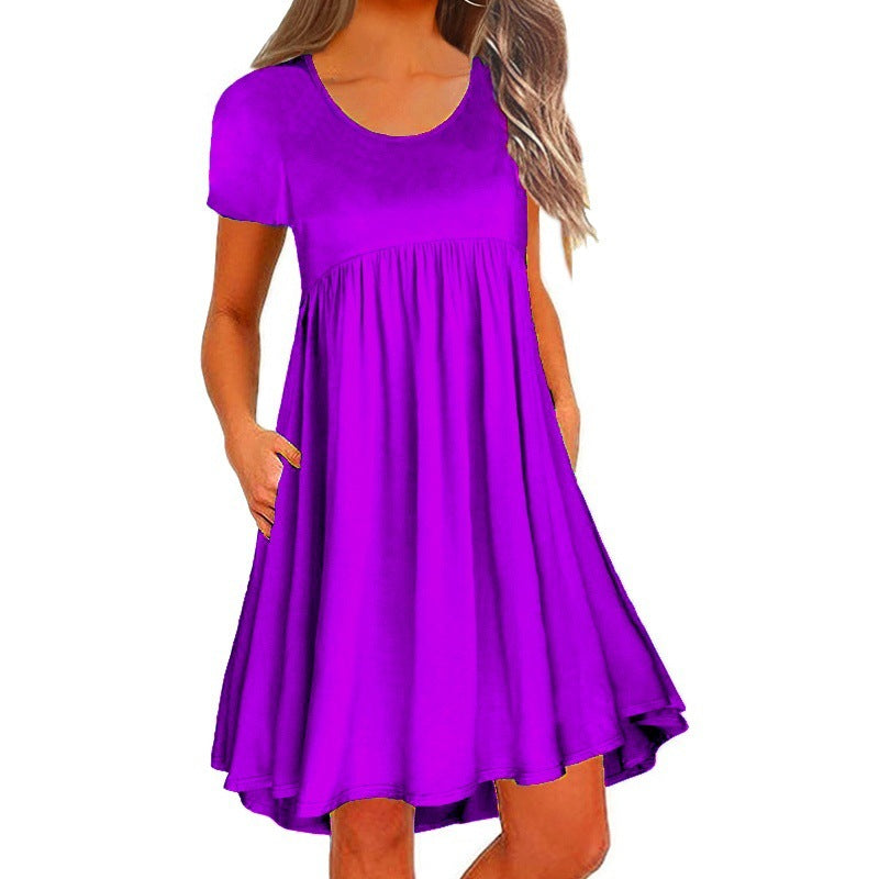 Women's Simple Solid Color Short Sleeve Dress