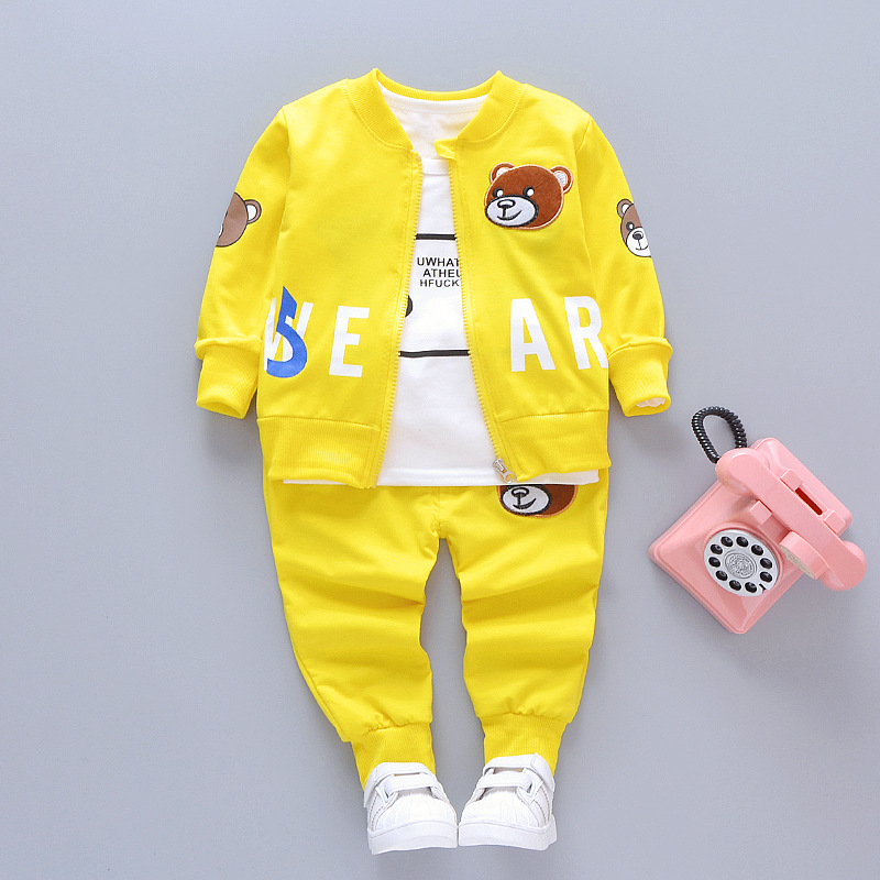 Boy's Spring Autumn Cartoon Bear 3-Piece Outfit Set