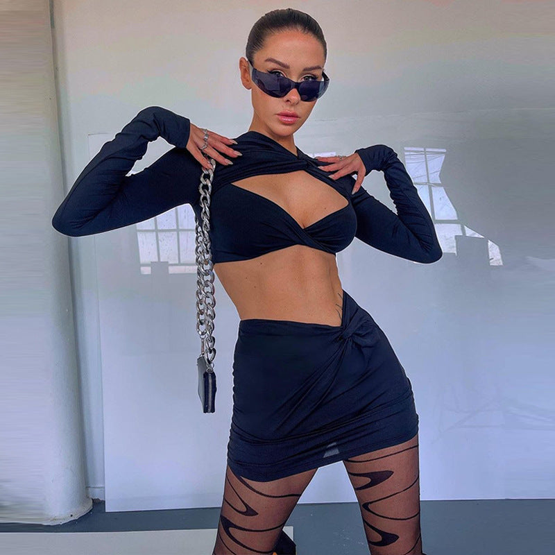 Spring Fashion Sexy Hollow Long Sleeve Outfit Set