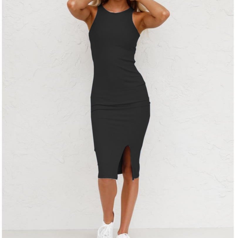 Women's Solid Color Long Vest Dress — Sleeveless Maxi Style