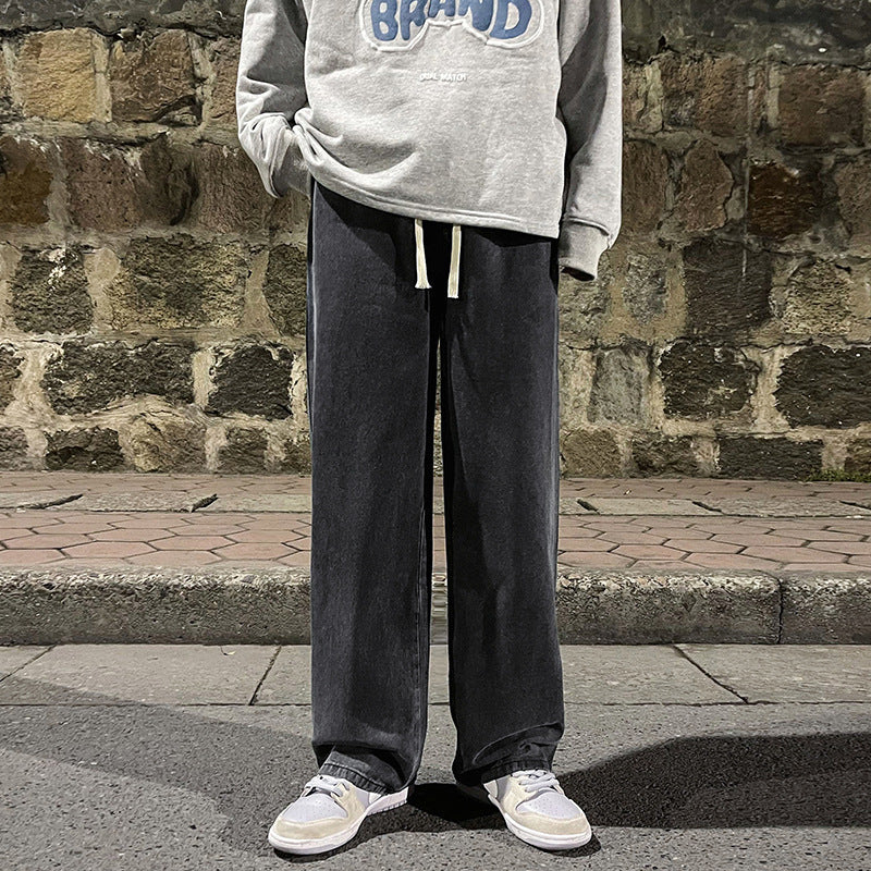 LKTM Men's Hip-Hop Loose Fit Denim Wide-Leg Pants