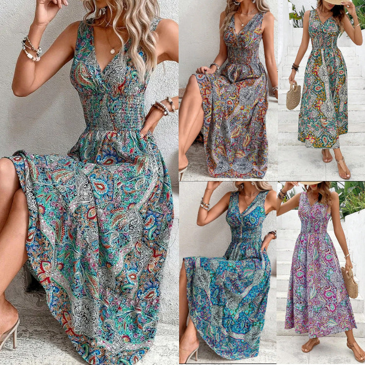 High Waist Sleeveless Bohemian Dress for Women