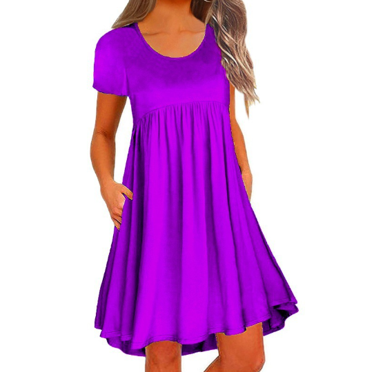 Women's Simple Solid Color Short Sleeve Dress