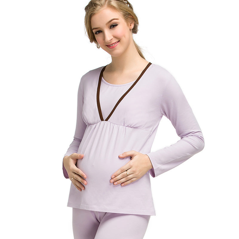 Winter Maternity Long Johns and Feeding Pajamas Set