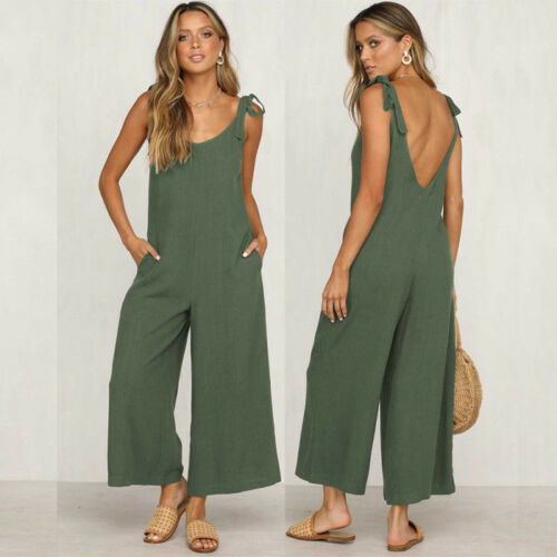 Women's Casual Loose Linen Cotton Backless Dress