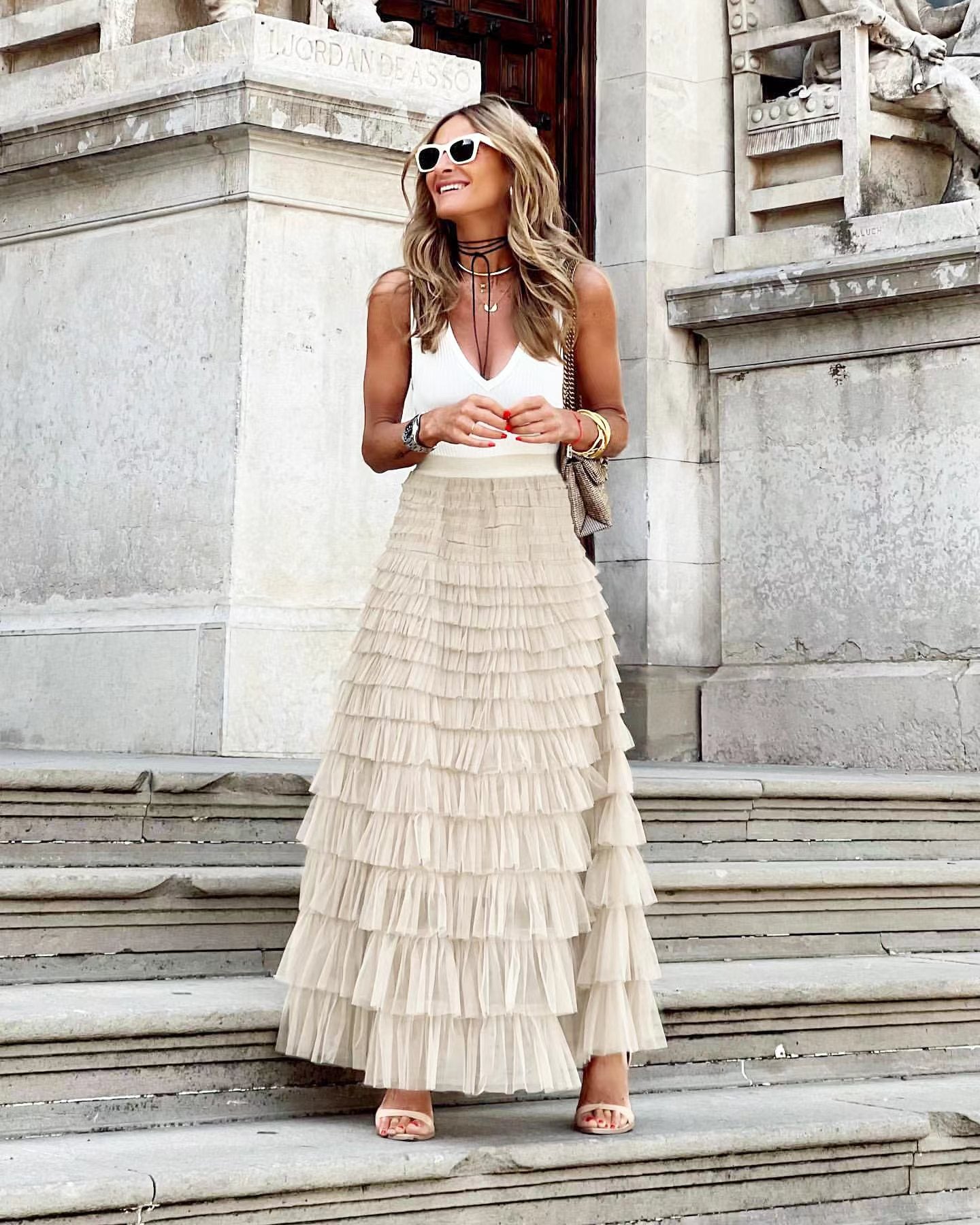 European & American Summer Fashion Mesh Tiered Skirt