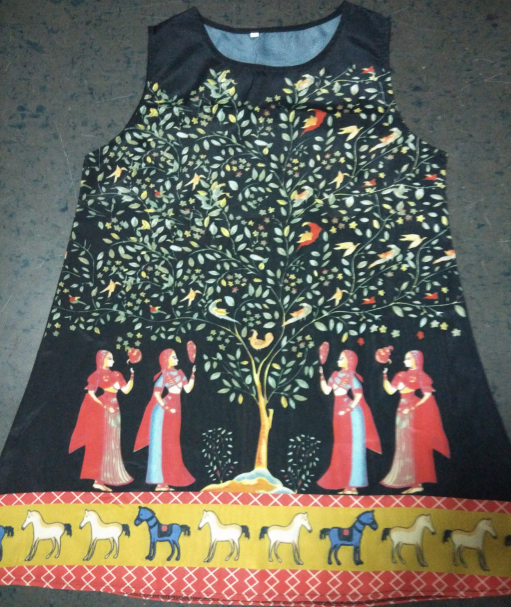 Sleeveless Vintage Round Neck Digital Print Dress