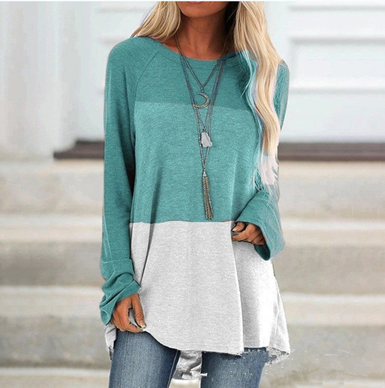 Women's Color Block Long Sleeve T-Shirt | Crew Neck Pullover, 6 Colors