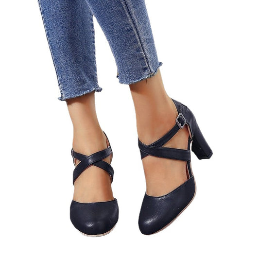 Baotou High-Heel Chunky Heel Sandals with Buckle