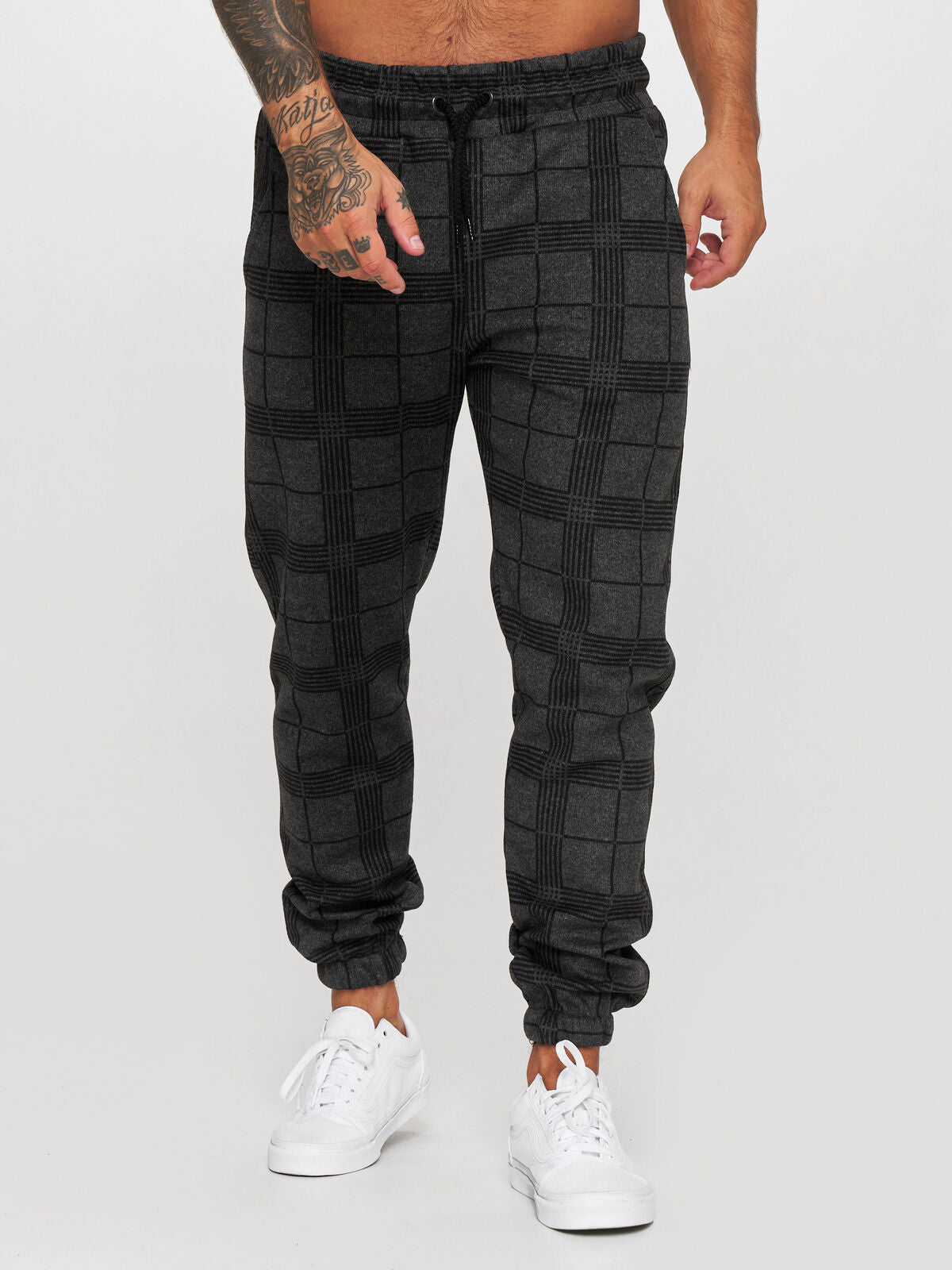 3D Checkered Digital Print Casual Pants