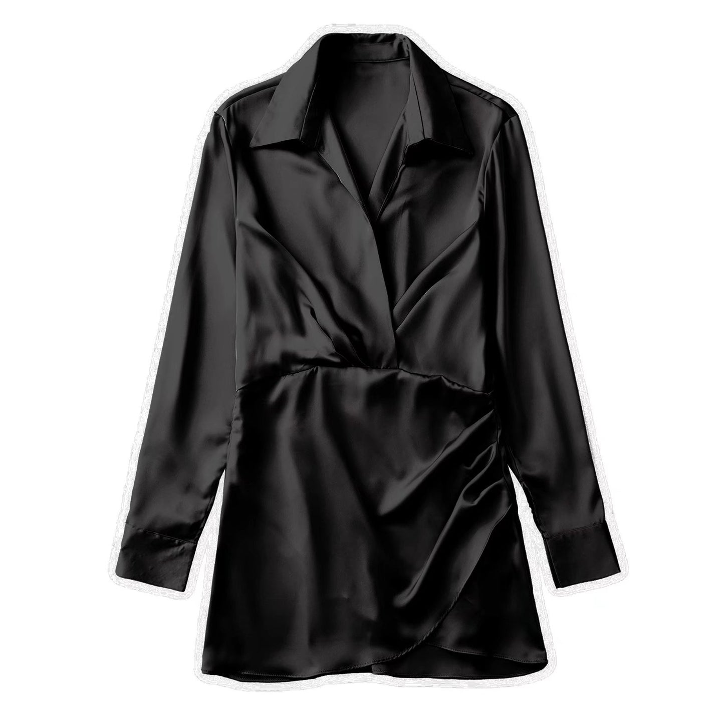 Silk Satin Texture Waist Shirt Dress - Euro & US Style