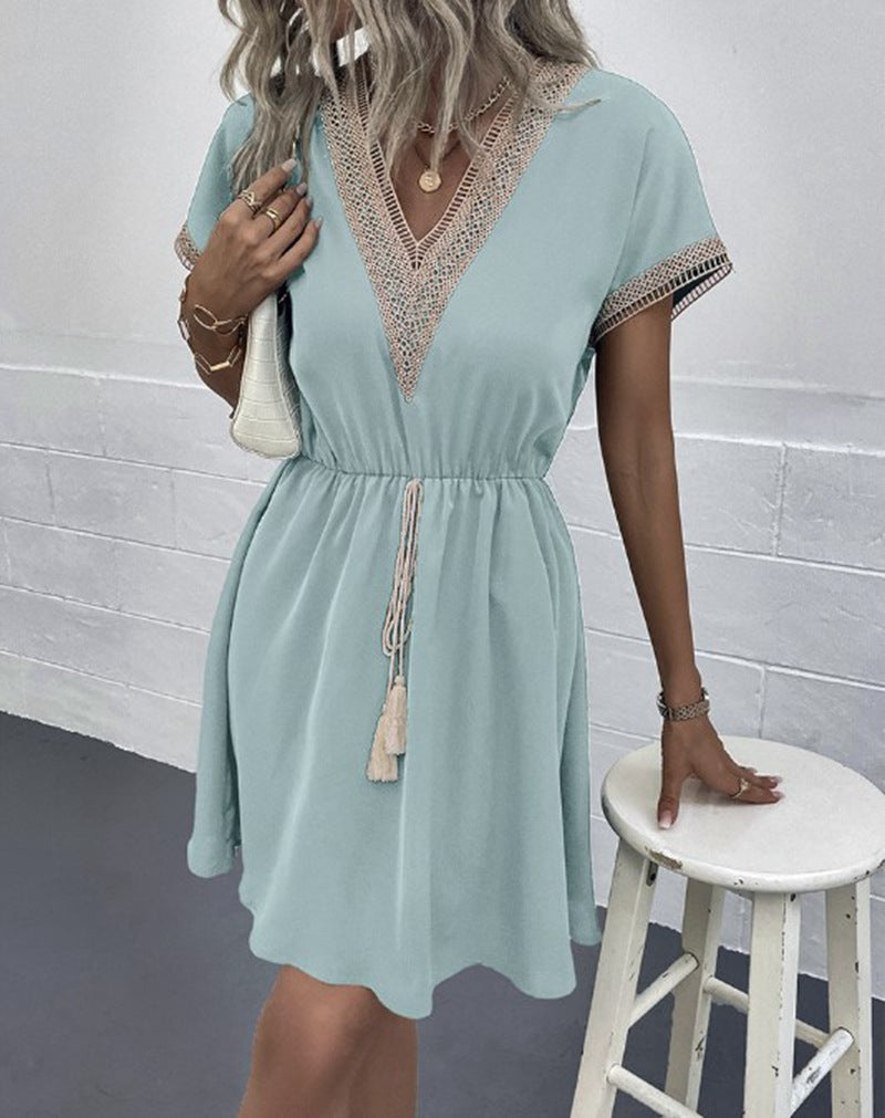 Amazon Women's Plain Lace V-Neck Dress