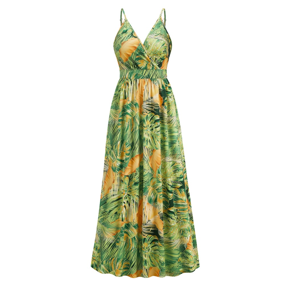 Summer Floral Long Swing Dress for Beach Holidays