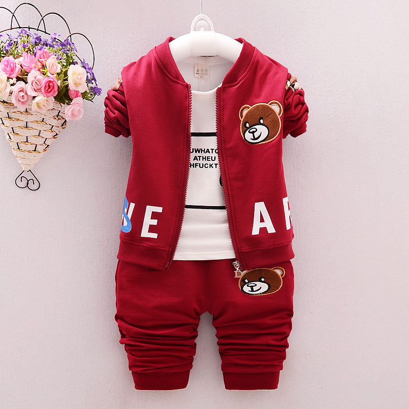 Boy's Spring Autumn Cartoon Bear 3-Piece Outfit Set