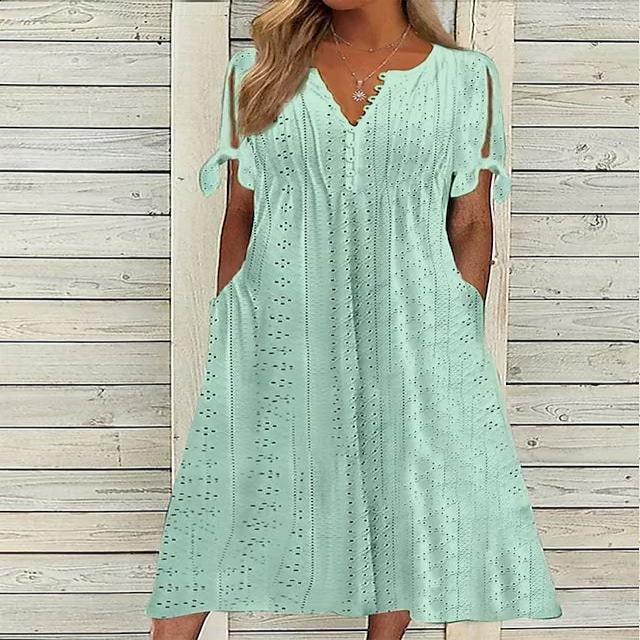 Summer Women's Lace V-Neck Dress with Ruffles