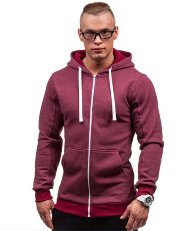 Men's Zipper Hooded Solid Color Cardigan Jacket