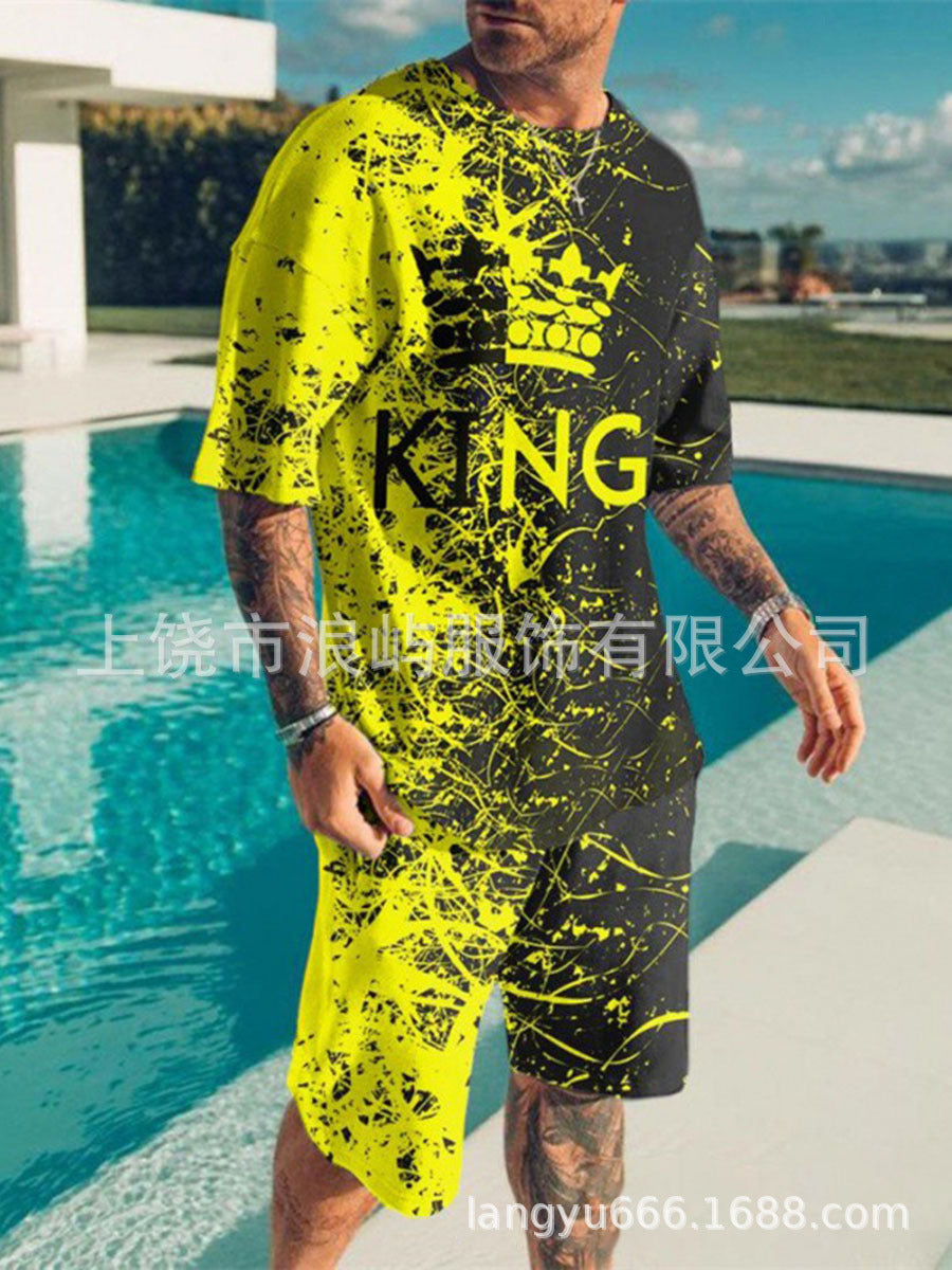 Men's Color Block 3D Printed T-Shirt Set