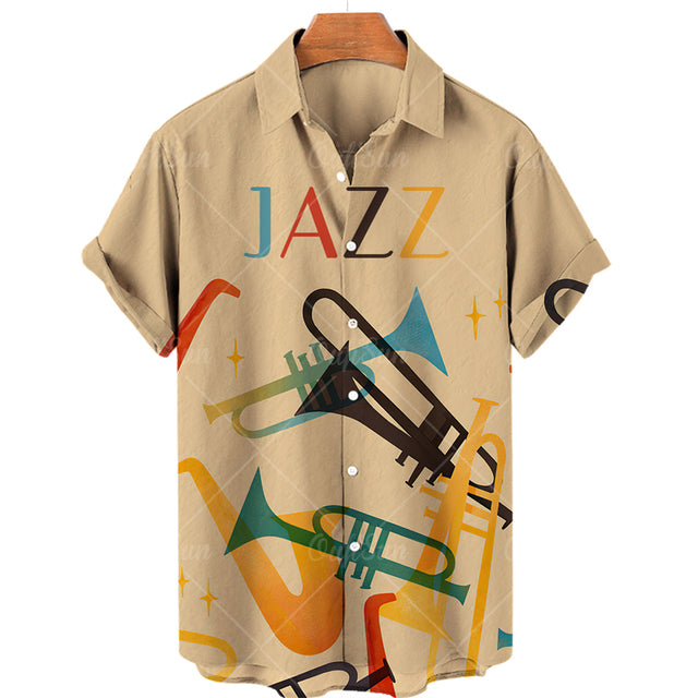 Men's Casual 3D Guitar Print Short Sleeve Shirt