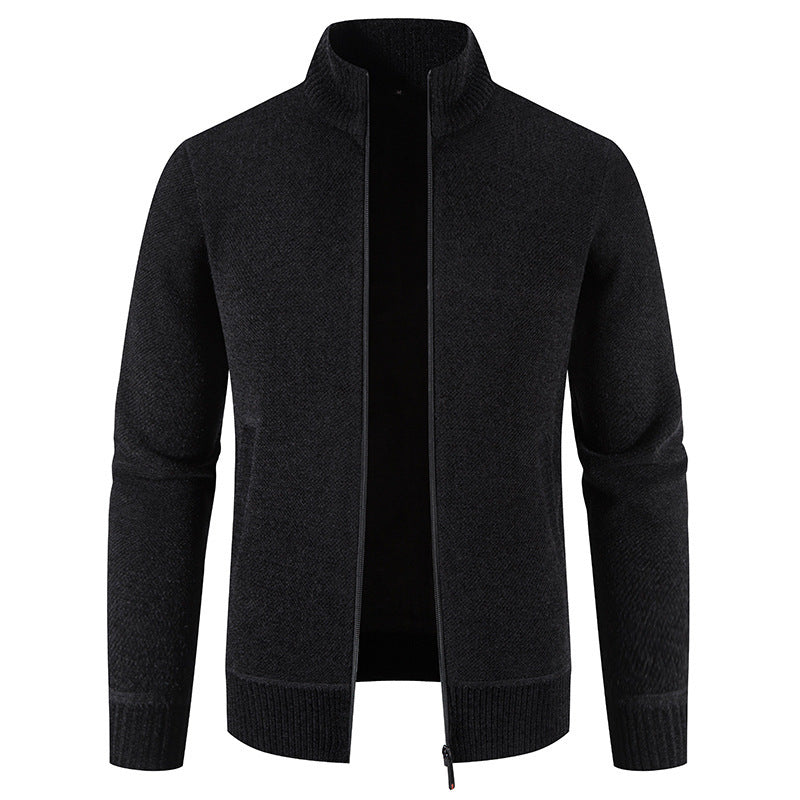 Men's Thick Fleece-Lined Stand Collar Knitted Jacket