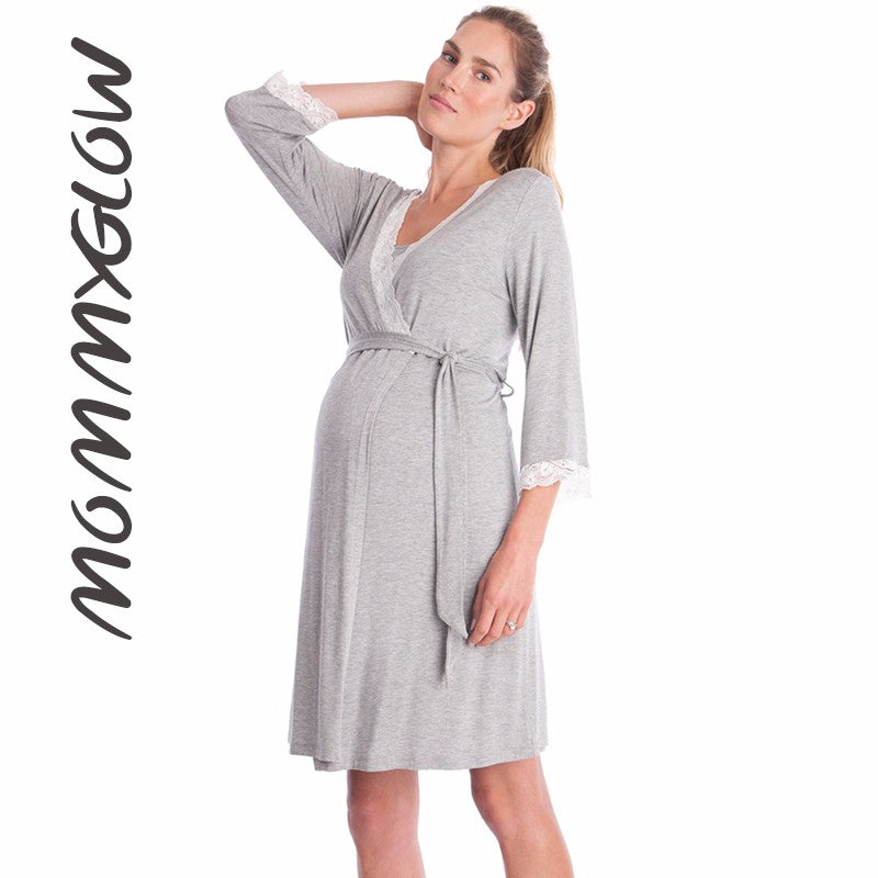 Lace Maternity Nursing and Hospital Pajamas Set