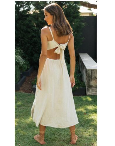 Backless Lace-up Irregular Slit Dress for Women