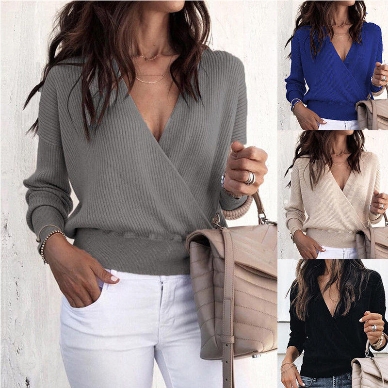 Fashionable Deep V-Neck Bat Sleeve Top for Women