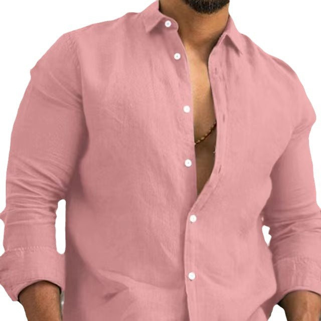 Men's Casual Cotton Linen Solid Color Shirt