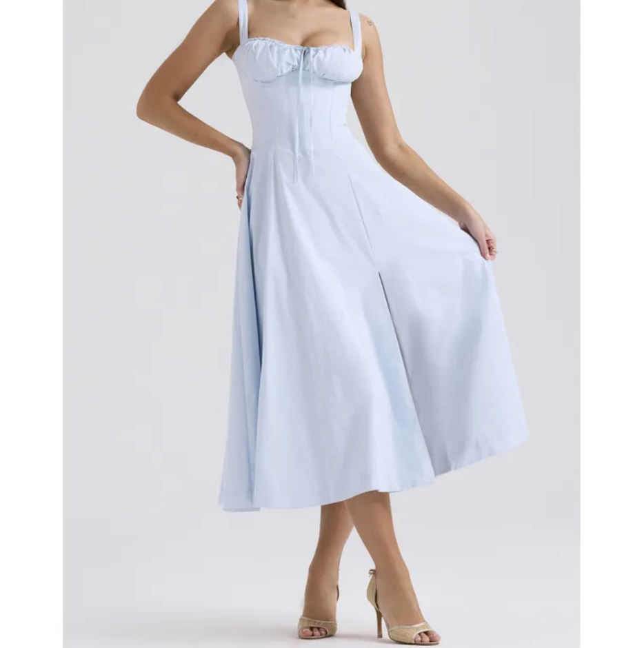 Lace-Up Slit Midi Dress for Women