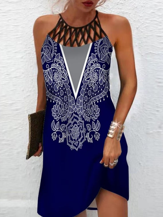 Casual Bohemian Dress with Ethnic Print Design