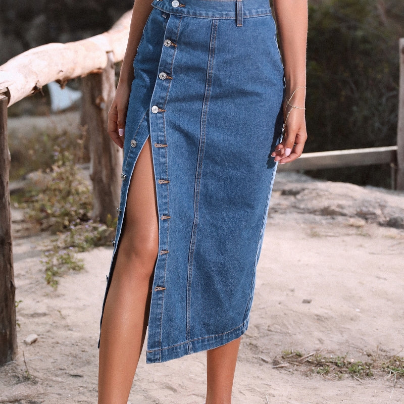 Irregular Slit High Waist Denim Skirt for Women