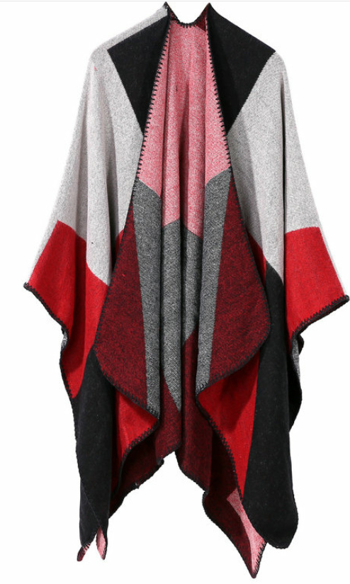 Autumn Winter Color Block Shawl — Faux Cashmere Wrap