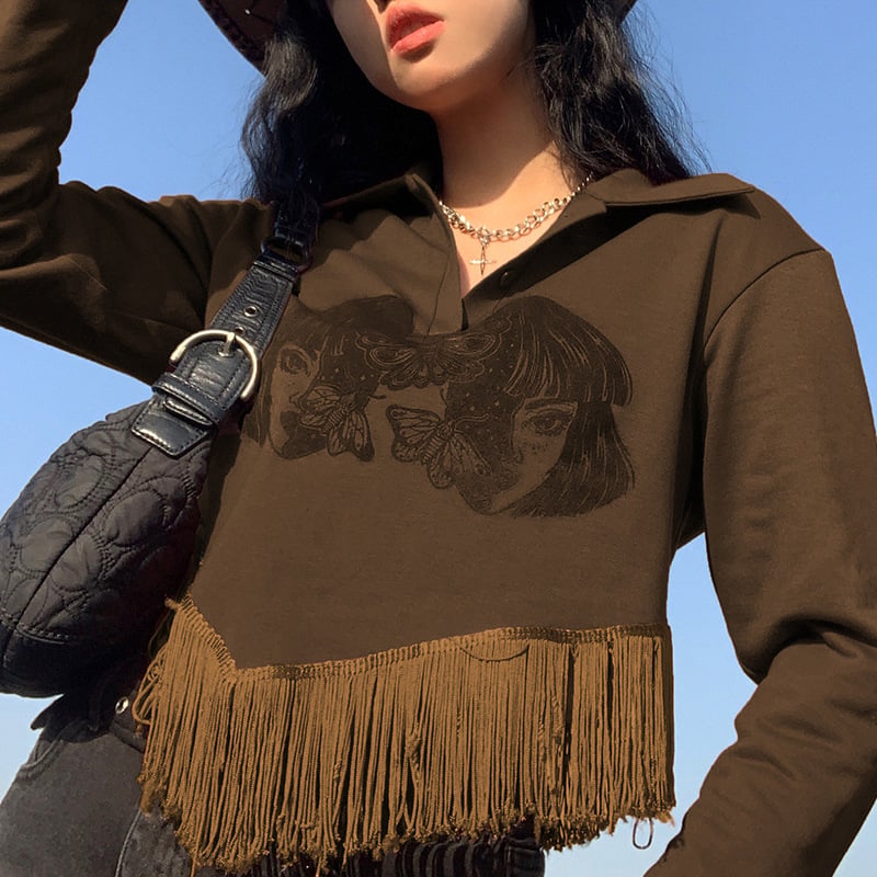 Tassel Sweater with European American Style Head Design