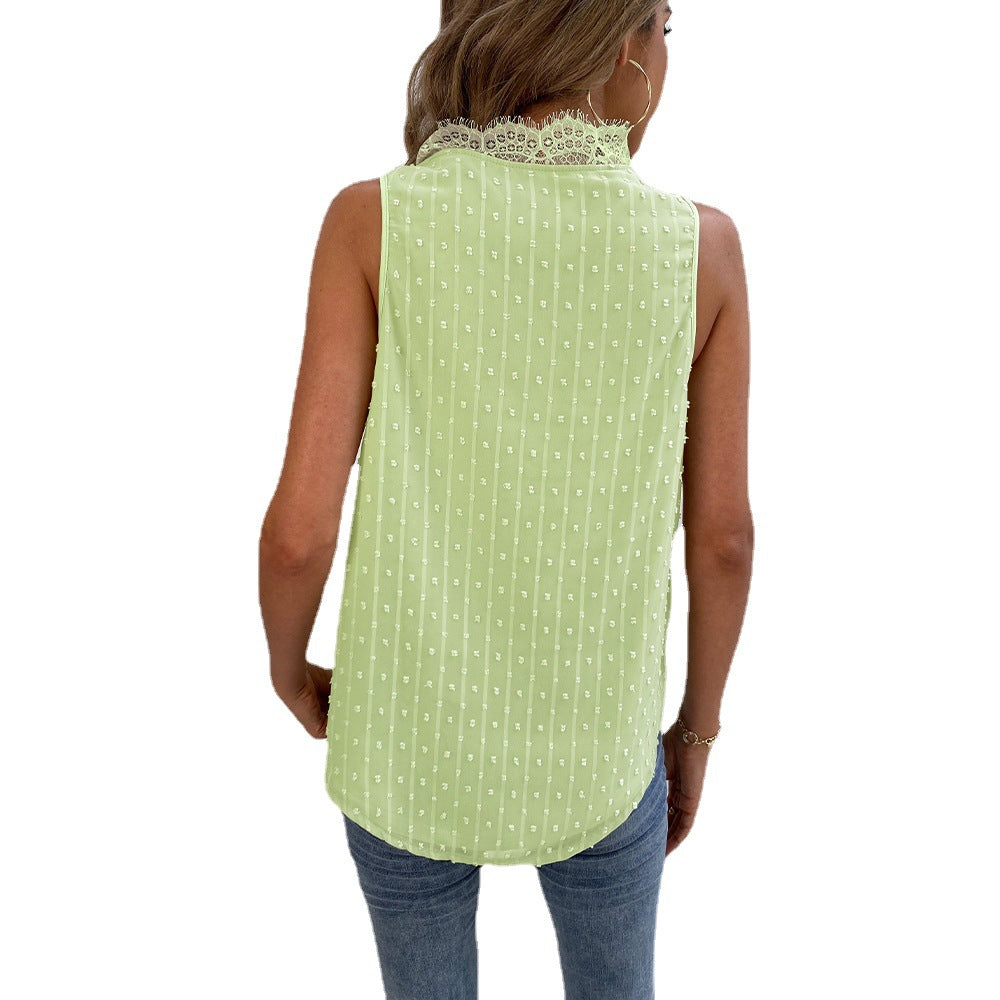 Women's Double-Layer Chiffon Top with Lace Trim