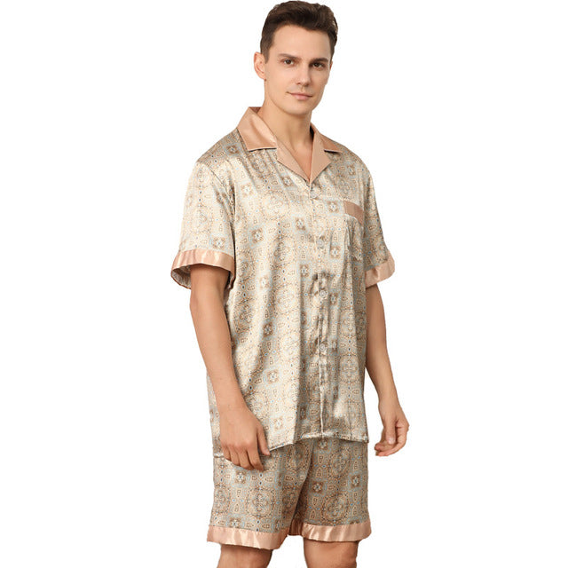 Men's Satin Silk Printed Pajama Set — Short Sleeve Loungewear