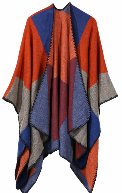 Autumn Winter Color Block Shawl — Faux Cashmere Wrap