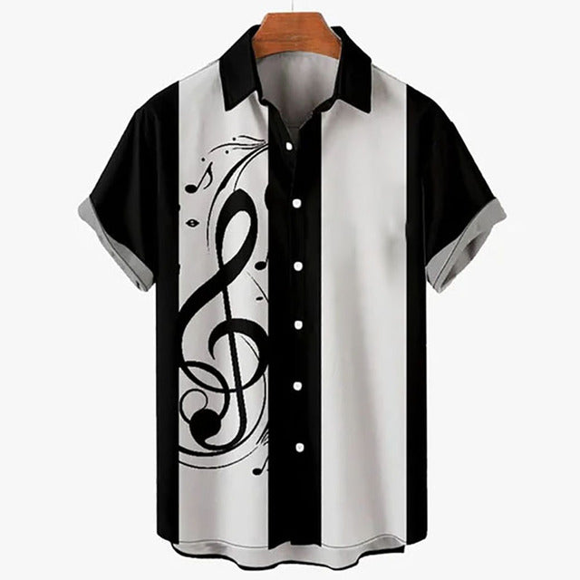 Men's Casual 3D Guitar Print Short Sleeve Shirt
