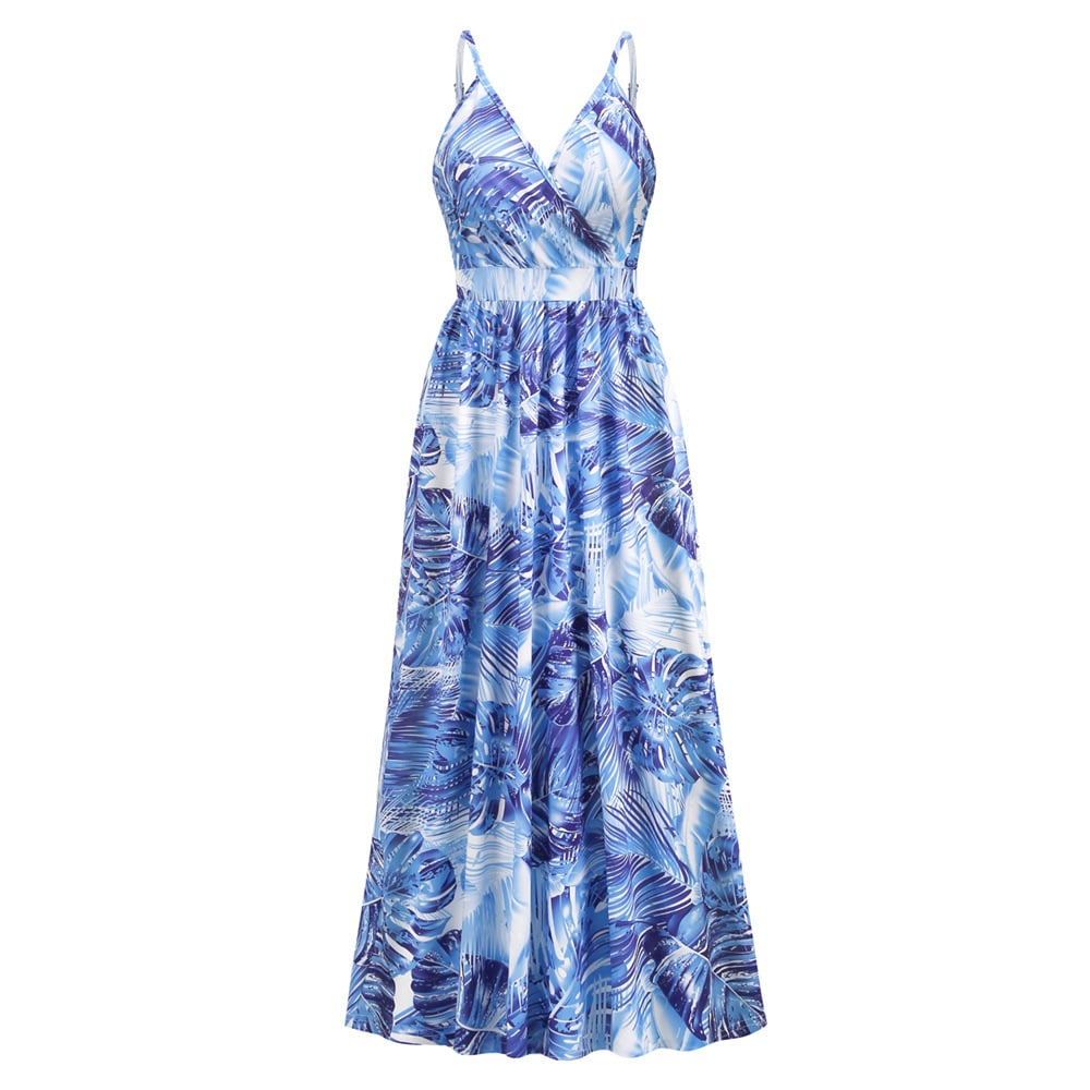 Summer Floral Long Swing Dress for Beach Holidays