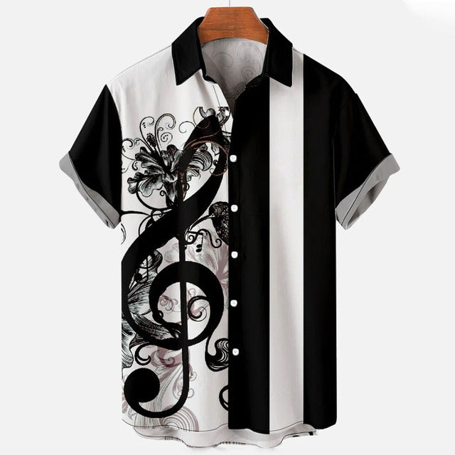 Men's Casual 3D Guitar Print Short Sleeve Shirt