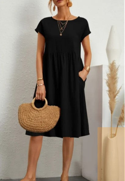 Women's Cotton Round Neck A-Line Skirt Dress