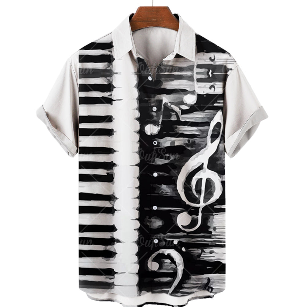 Men's Casual 3D Guitar Print Short Sleeve Shirt