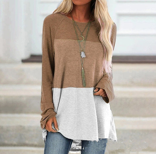 Women's Color Block Long Sleeve T-Shirt | Crew Neck Pullover, 6 Colors