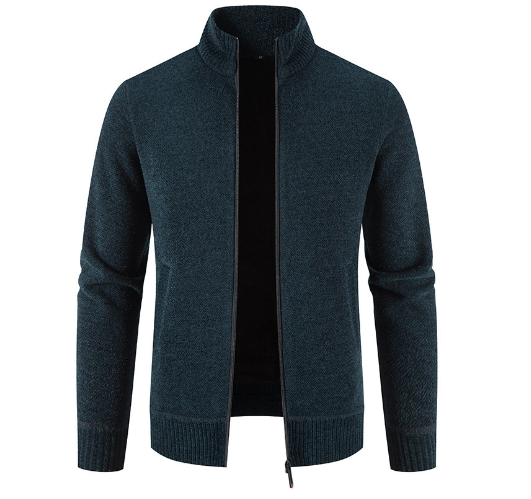 Men's Thick Fleece-Lined Stand Collar Knitted Jacket