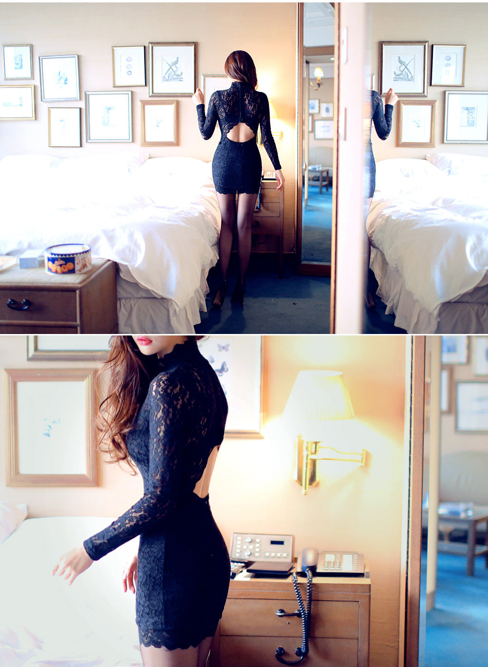 Lace Dress and Bodysuit with Tight-Fitting Skirt