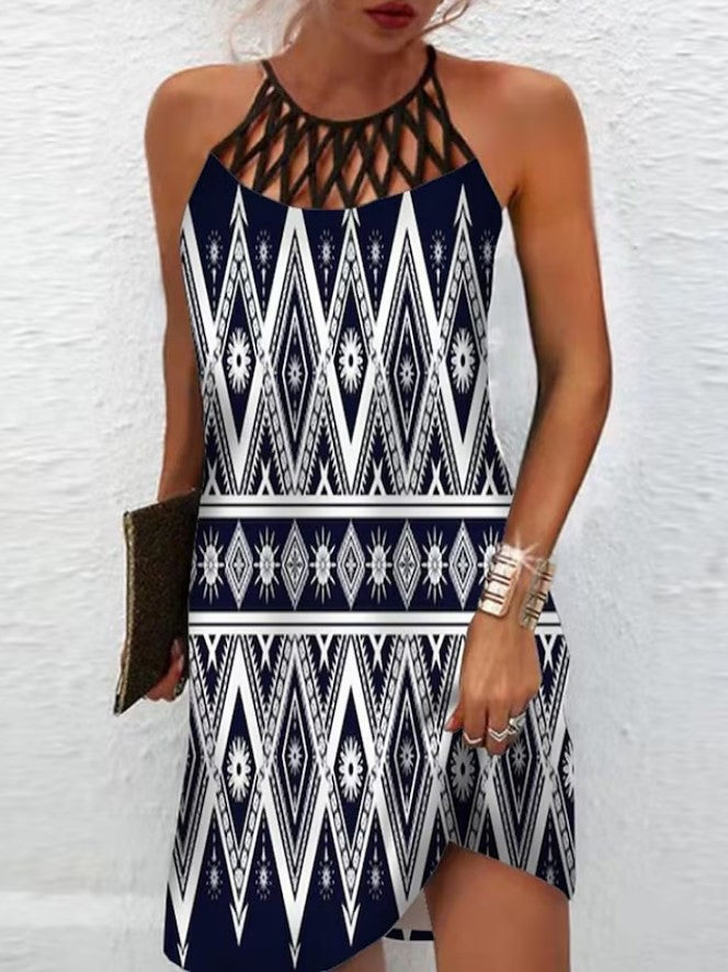 Casual Bohemian Dress with Ethnic Print Design