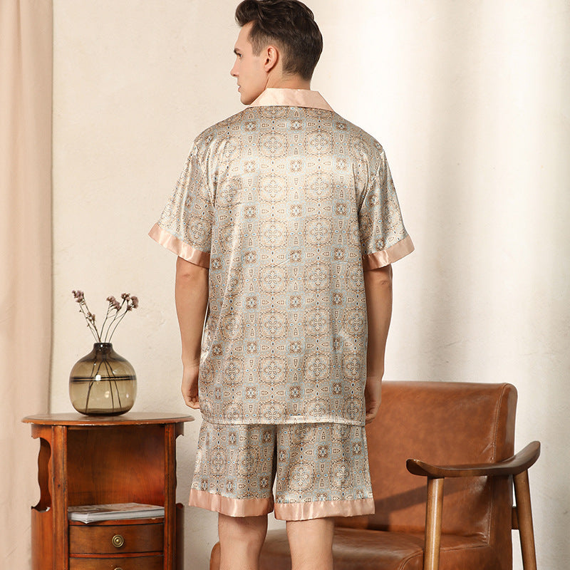 Men's Satin Silk Printed Pajama Set — Short Sleeve Loungewear