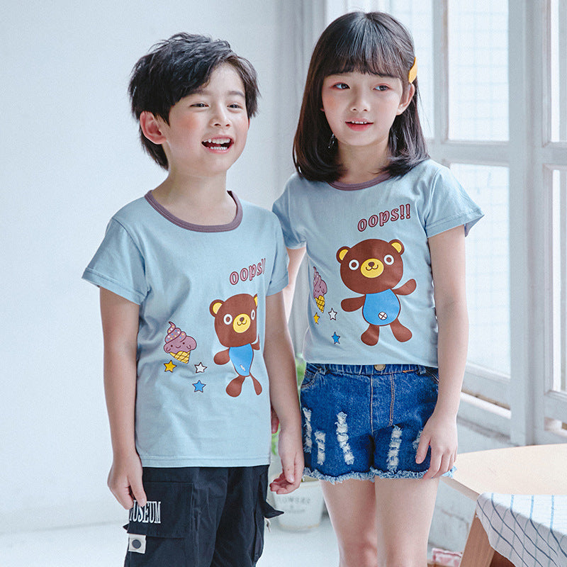Kids' Summer Casual Cotton Cartoon Short Sleeve T-Shirt